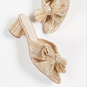 Loeffler Randall Metallic Gold Claudia Pleated Bow Mule women’s size 9b